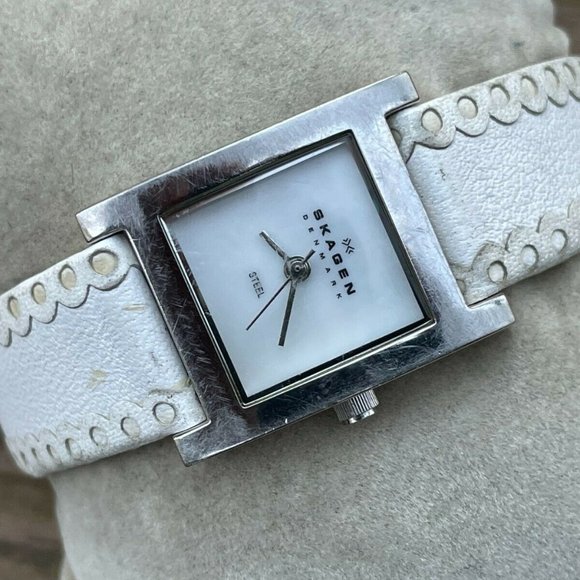 Skagen Accessories - Skagen Denmark Steel Women Wrist Watch White Genuine Leather Band Analog Watch